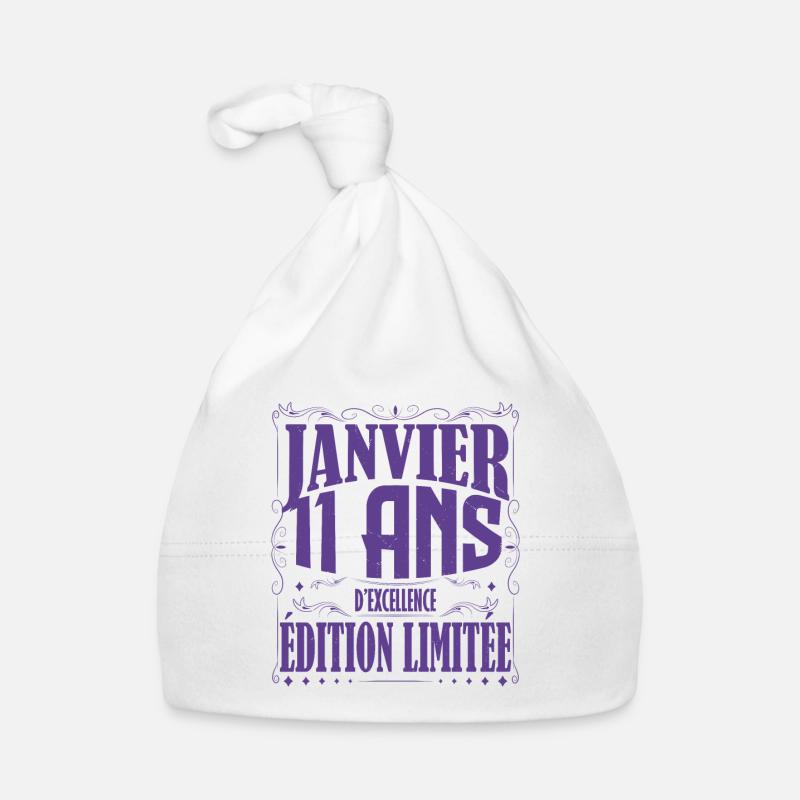 Janvier 11 ans. Cadeau 11 ans janvier anniversaire - Bonnet bio Bébé - blanc