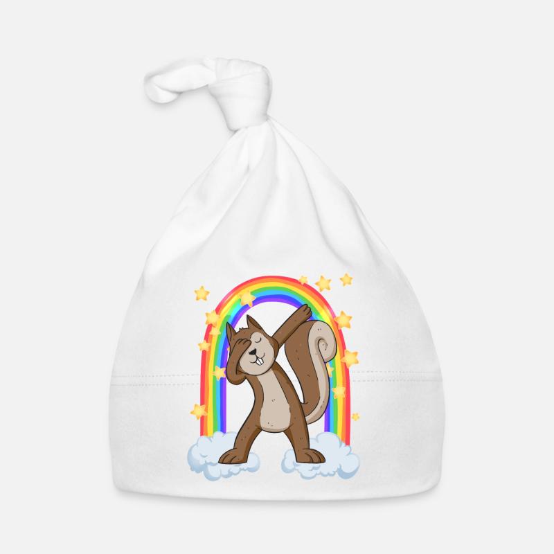 dabbing squirrel at the Rainbow Gate Organic Baby Cap