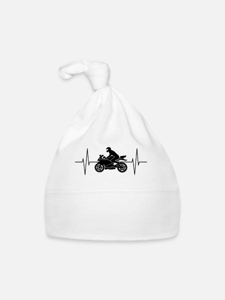 Motorcyclist heartbeat line motorcycle gift - Organic Baby Cap - white - Front