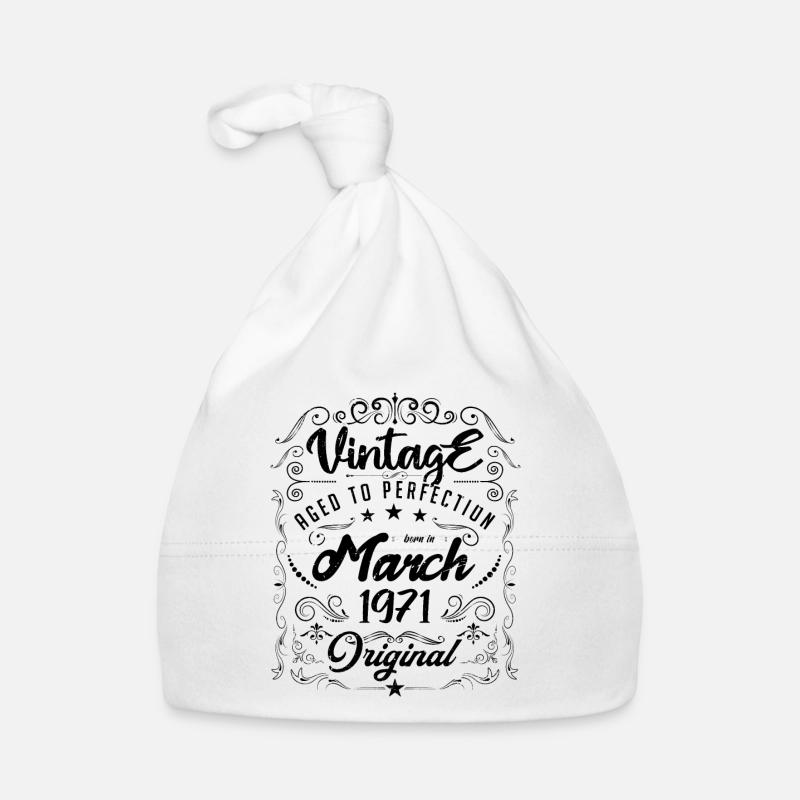 Vintage Né(e) en Mars 1971. anniversaire mars 1971 - Bonnet bio Bébé - blanc
