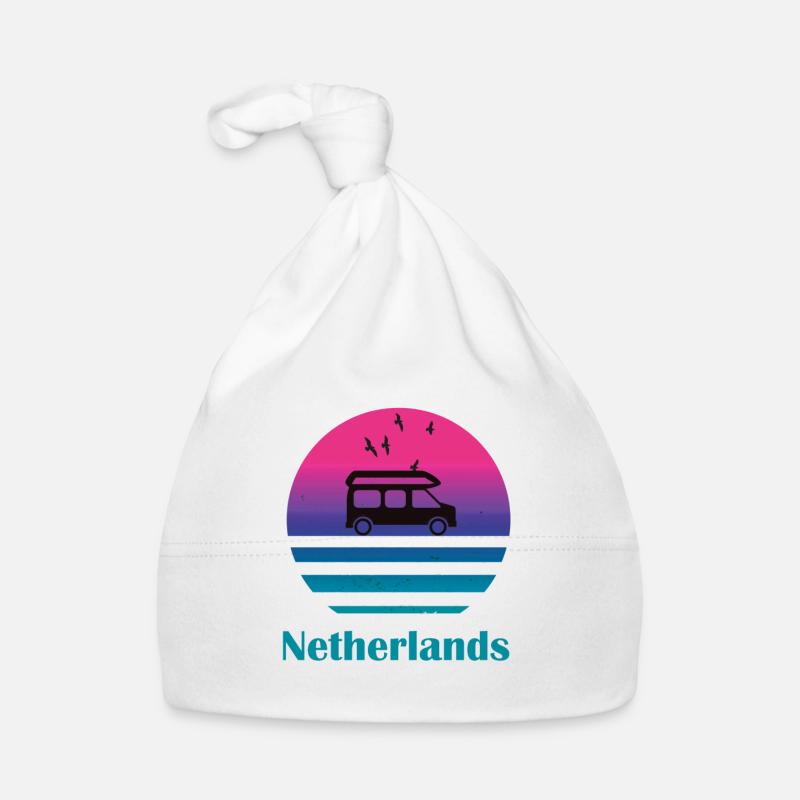 Pays-Bas Camper Van Retro Sunset Sea Bonnet bio Bébé