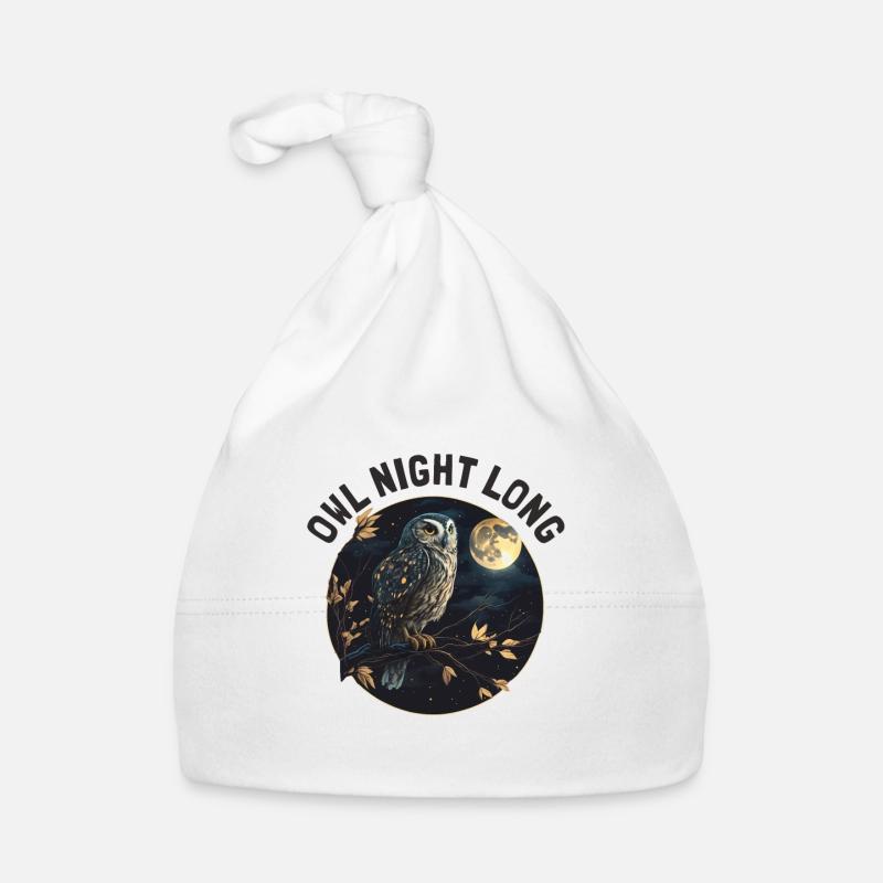 Owl Night Long Nachteule Eule Nachtdienst - Baby Bio-Mütze - Weiß