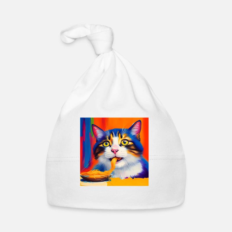 Cat eats spaghetti oil painting Organic Baby Cap