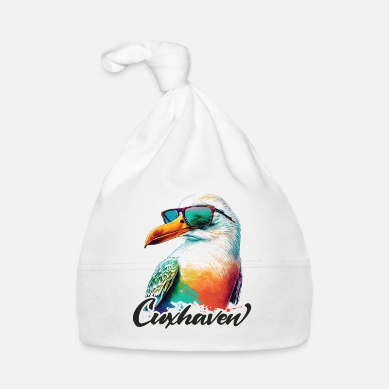 Cuxhaven Urlaub coole bunte Möwe mit Sonnenbrille Baby Bio-Mütze