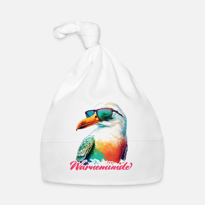 Warnemünde Urlaub coole Möwe mit Sonnenbrille Baby Bio-Mütze