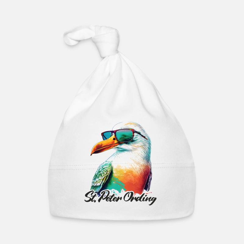 Sankt Peter Ording Urlaub Möwe mit Sonnenbrille Baby Bio-Mütze