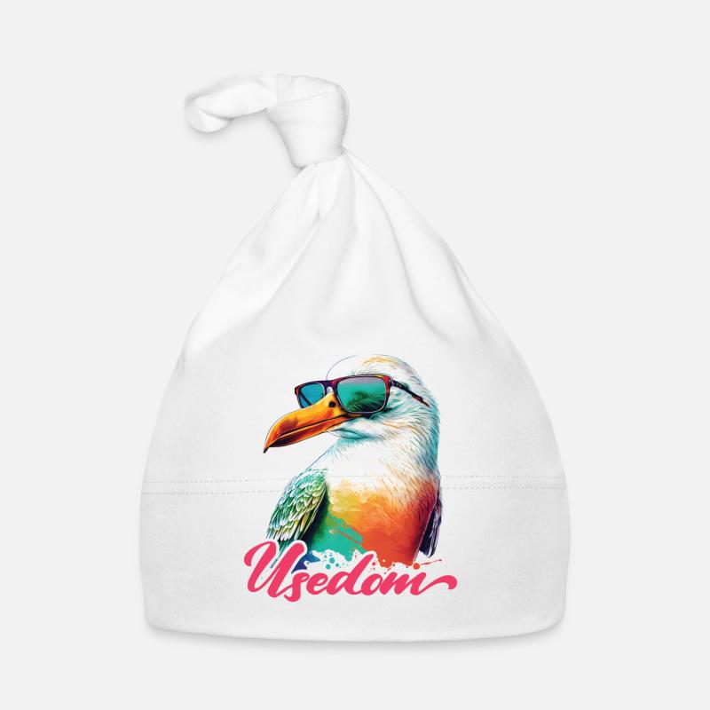 Usedom Urlaub coole bunte Möwe mit Sonnenbrille Baby Bio-Mütze