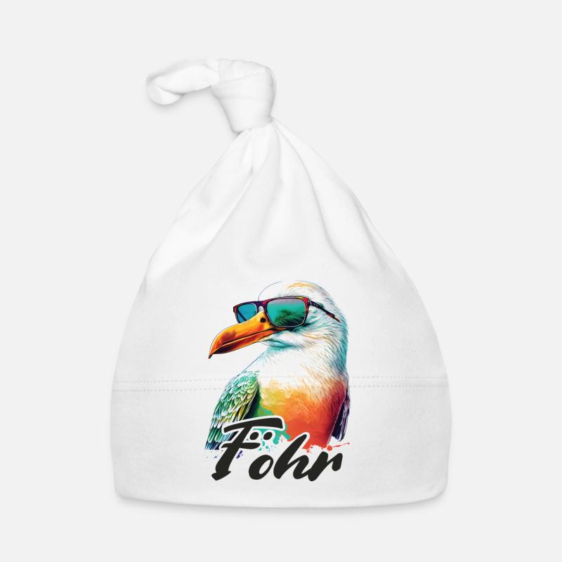 Föhr Urlaub coole bunte Möwe mit Sonnenbrille Baby Bio-Mütze