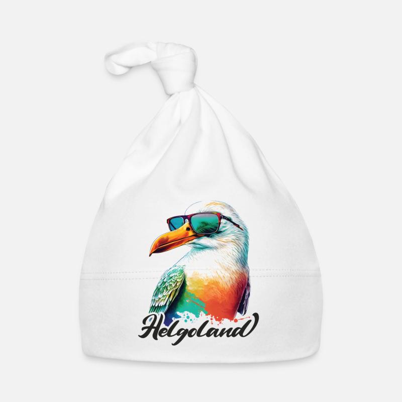 Helgoland Urlaub coole bunte Möwe mit Sonnenbrille Baby Bio-Mütze