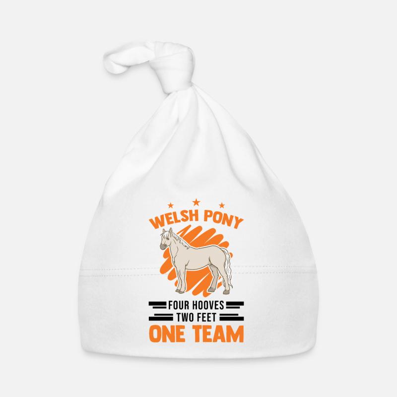 Welsh Pony 4 Hufen 2 Beine Ein Team - Baby Bio-Mütze - Weiß