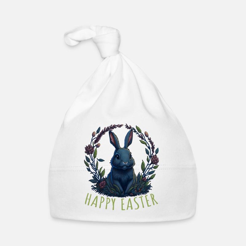 Lapin avec œufs de Pâques & fleurs de printemps Bonnet bio Bébé