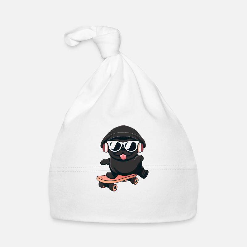 Dog Pug on skateboard Organic Baby Cap