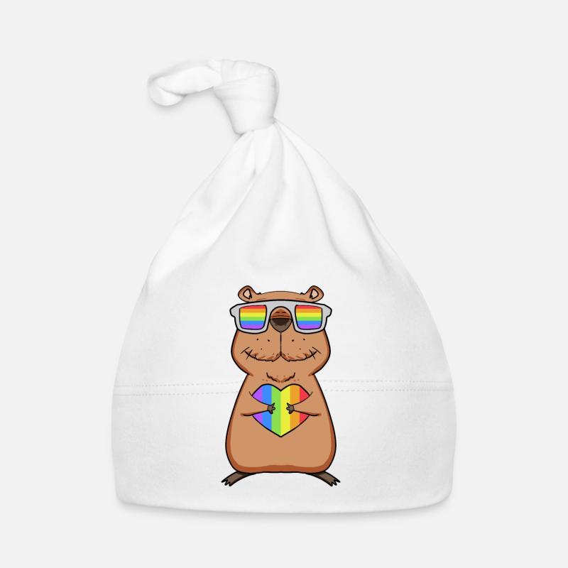 Regenbogen - Capybara mit Brille und Herz Baby Bio-Mütze