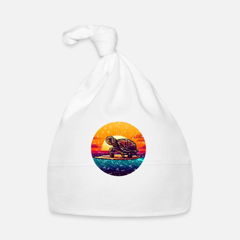 Turtle on surfboard Sunset Organic Baby Cap
