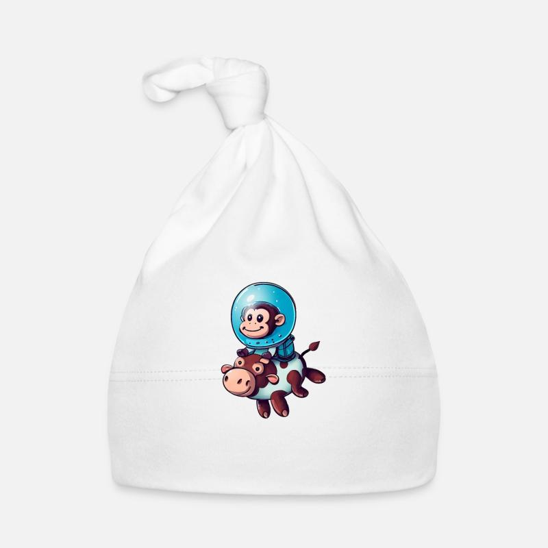 Singe sur Cow Rocket Shake Astronaute Cosmonaute - Bonnet bio Bébé - blanc