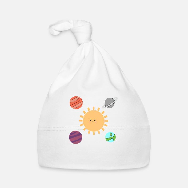 Soleil, Système solaire, Terre, Jupiter, Saturne, Mars, Vénus - Bonnet bio Bébé - blanc