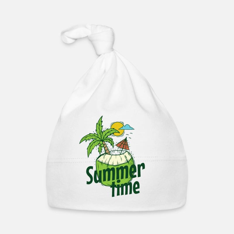 Summer Time Coconut Beach Holiday Sun Palm Tree Organic Baby Cap