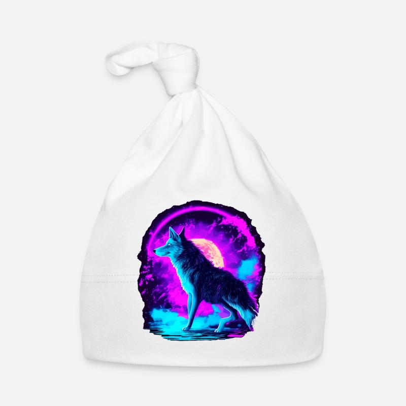 Wolf Neon Illustration Synthwave Art Organic Baby Cap