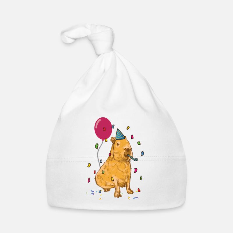 Capybara Geburtstag - Baby Bio-Mütze - Weiß