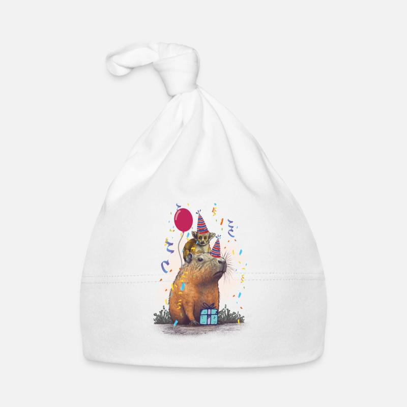 Anniversaire de Capybara - Bonnet bio Bébé - blanc