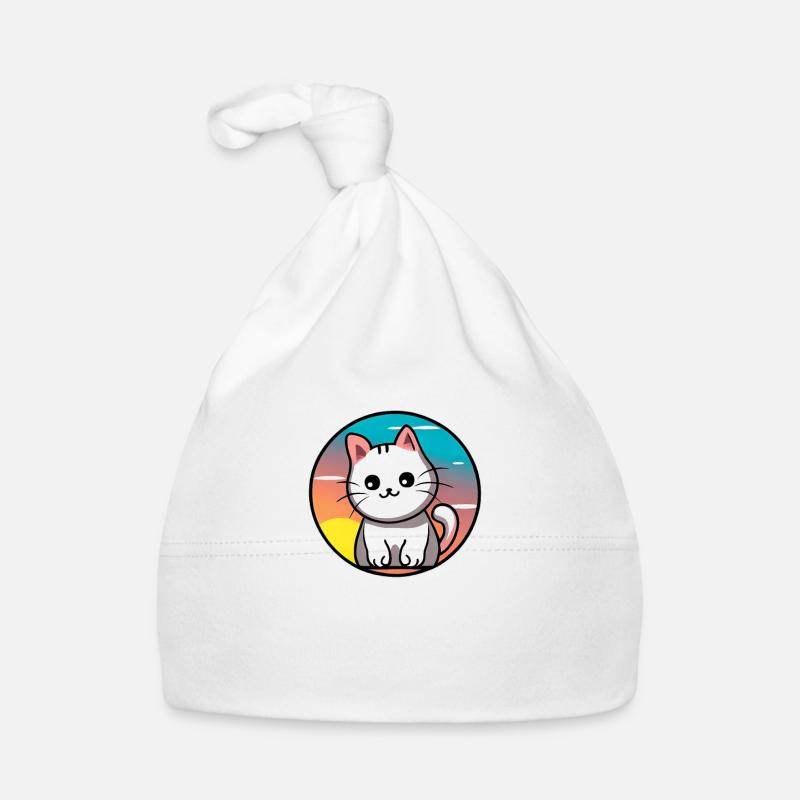 Cute cat Sunset design white Organic Baby Cap