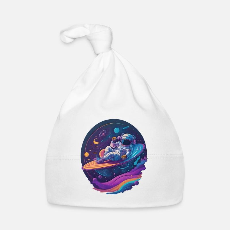 Un astronaute se détend sur un disque vinyle dans l’espace Bonnet bio Bébé