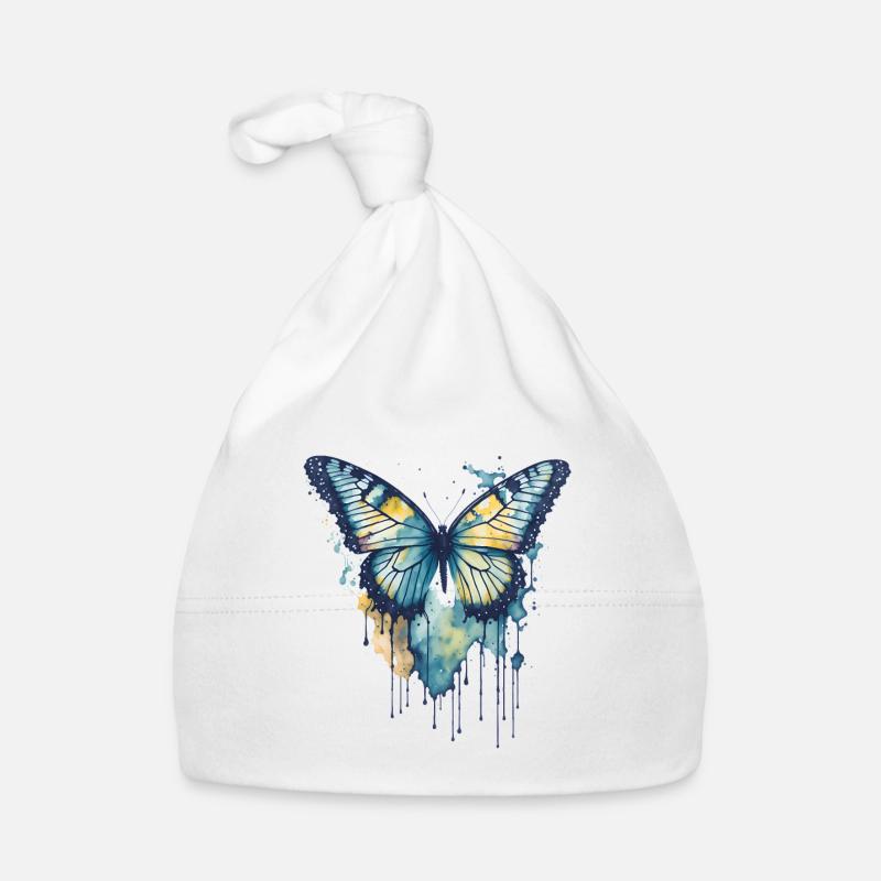 Aquarelle Papillon - Bonnet bio Bébé - blanc