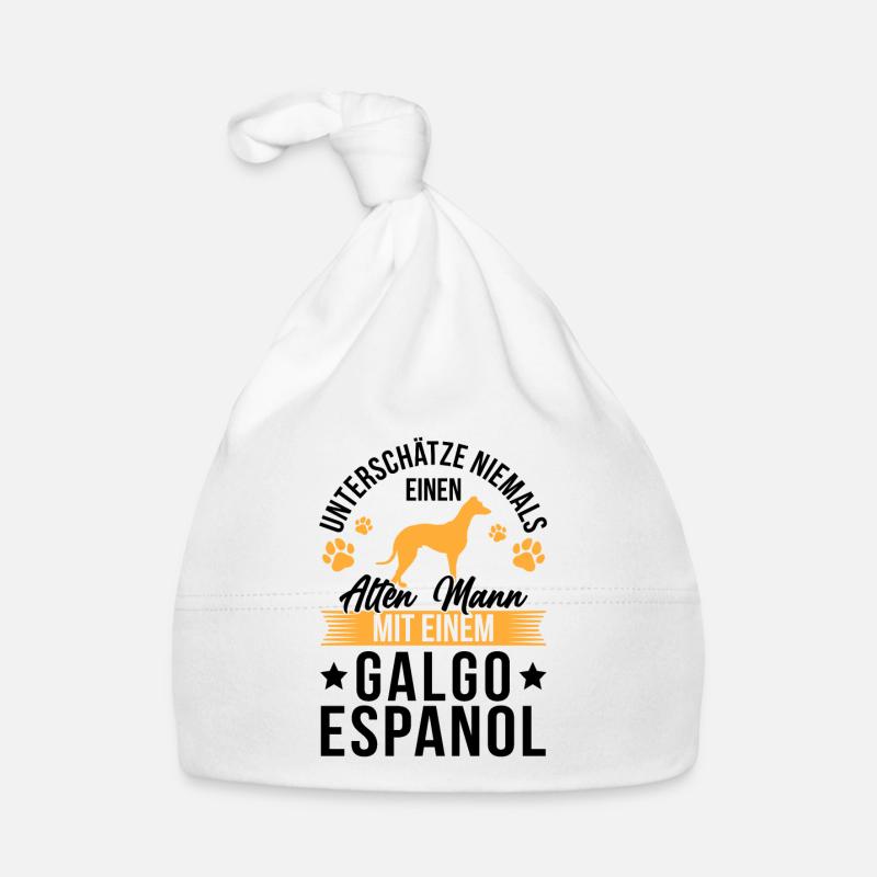 Alter Mann mit Galgo Espanol Spanischer Windhund Baby Bio-Mütze