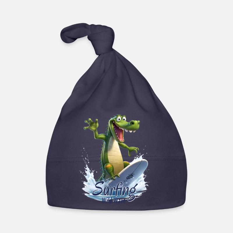 Funny crocodile with a surfboard - surfer Organic Baby Cap
