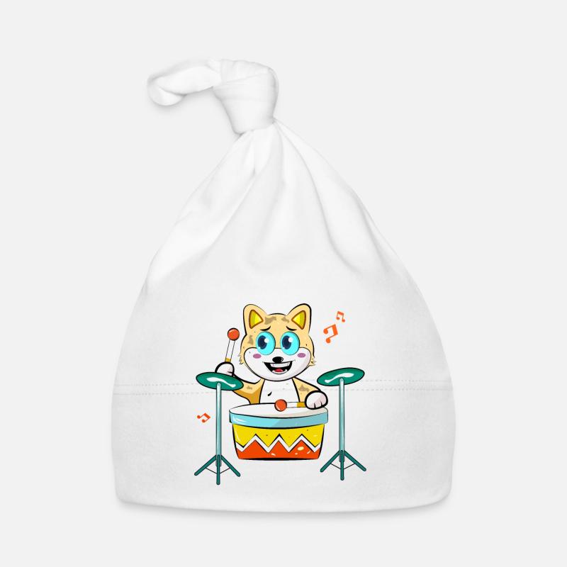 Cat Playing Drums Organic Baby Cap