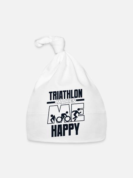 Triathlon Makes Me Happy Training Triathlonrad - Baby Bio-Mütze - Weiß - Vorne