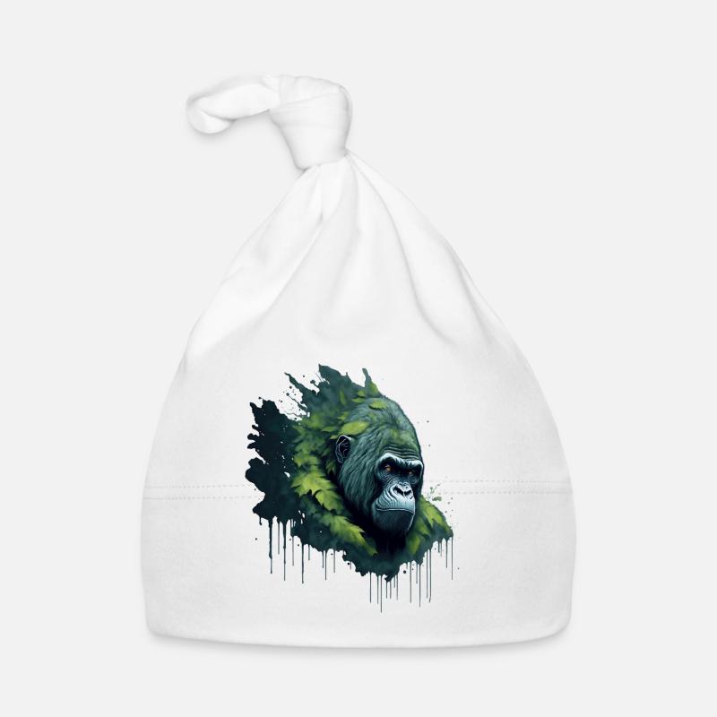 Aquarell Gorilla mit Blättern Baby Bio-Mütze