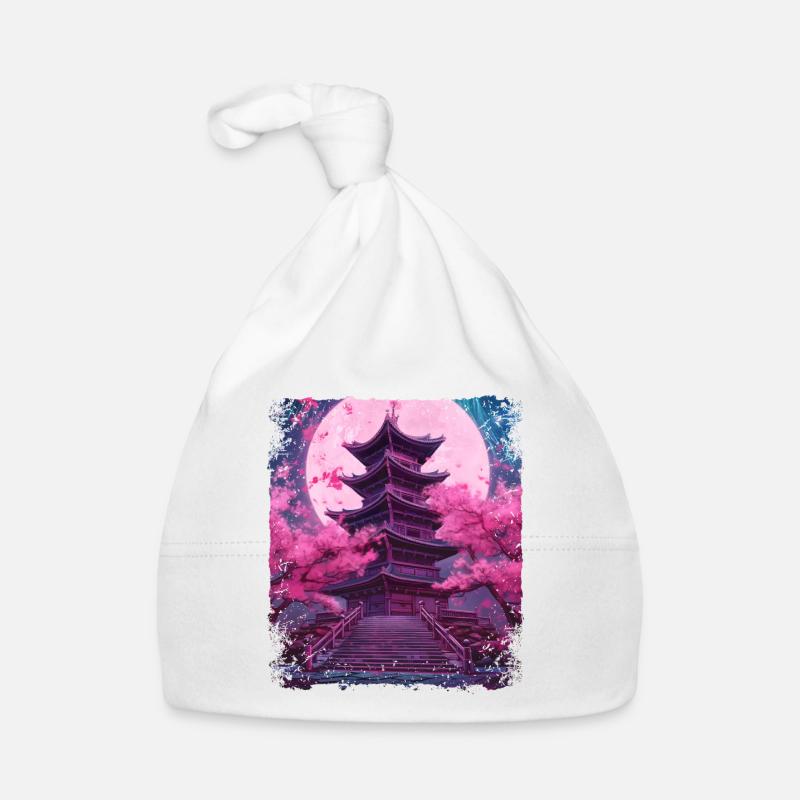 Kirschblüten-Sakura-Baum in einer Tempel-Dampfwelle Baby Bio-Mütze