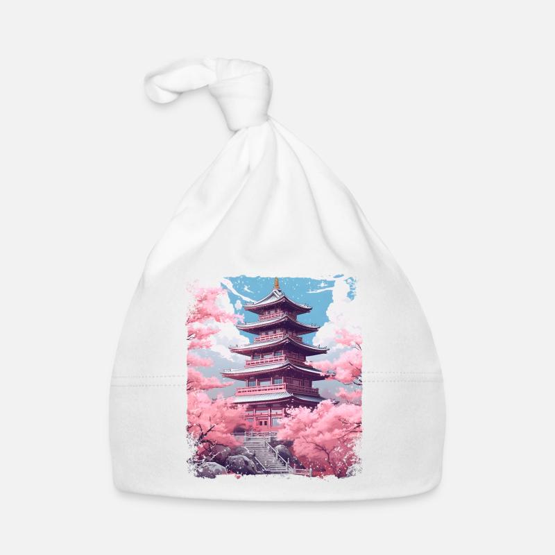 Kirschblüten-Sakura-Baum in einer Tempel-Dampfwelle Baby Bio-Mütze