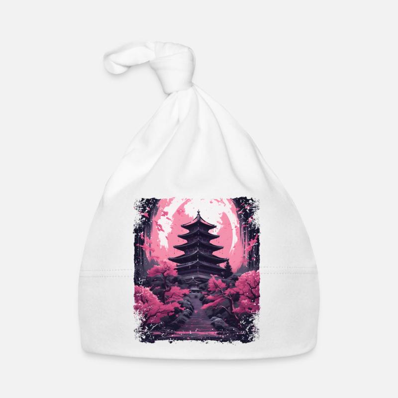 Kirschblüten-Sakura-Baum in einer Tempel-Dampfwelle Baby Bio-Mütze