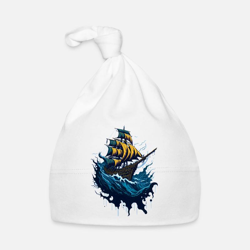 Bateau pirate dans les mers orageuses Bonnet bio Bébé