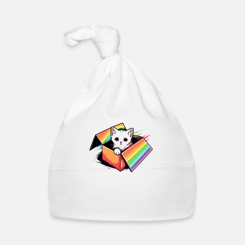 Gay Cat Pride Arc-en-ciel Mignon Chaton Kitty Fier LGBT - Bonnet bio Bébé - blanc