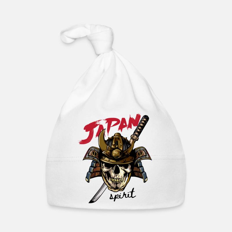 skull in samurai helmet - Organic Baby Cap - white