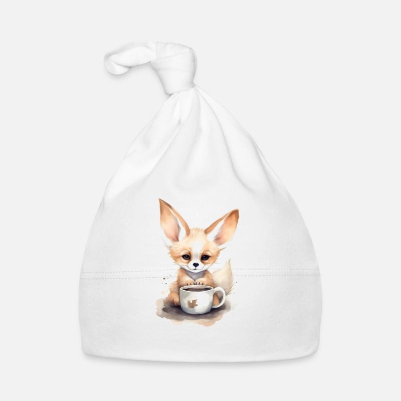 Fennec Fox with coffee watercolor style Organic Baby Cap