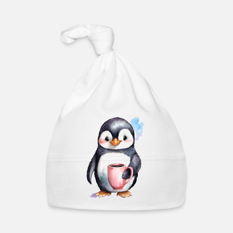 Pinguin mit Kaffee -Aquarellstil Baby Bio-Mütze