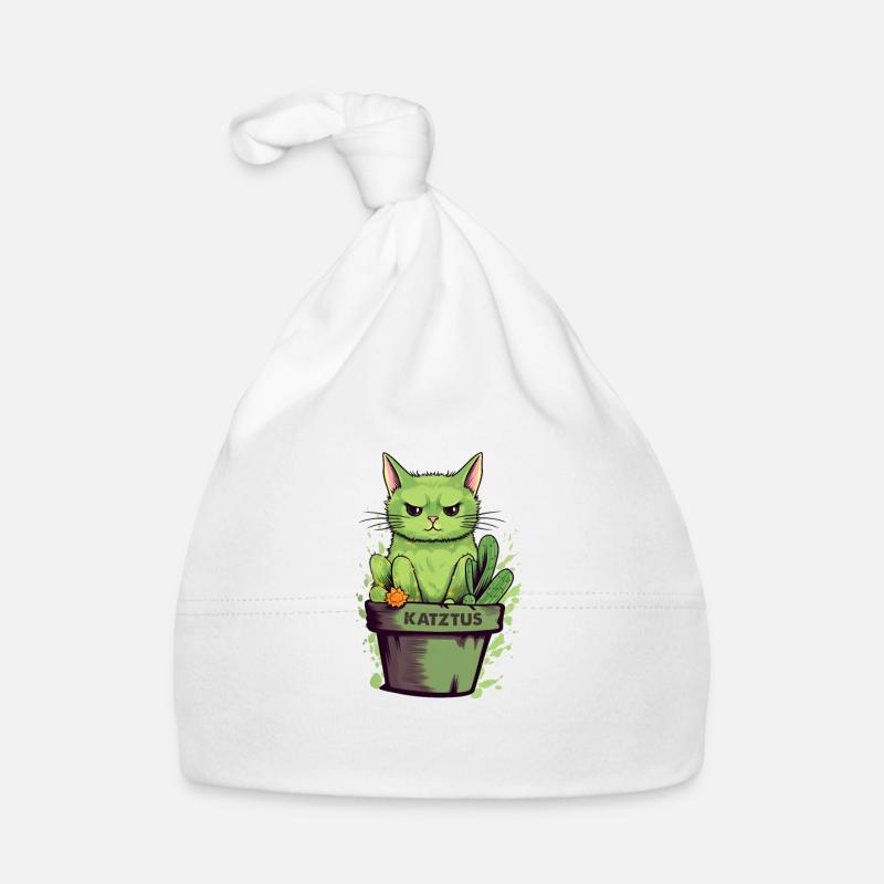 Katztus Katze im Blumentopf mit Kaktus Baby Bio-Mütze