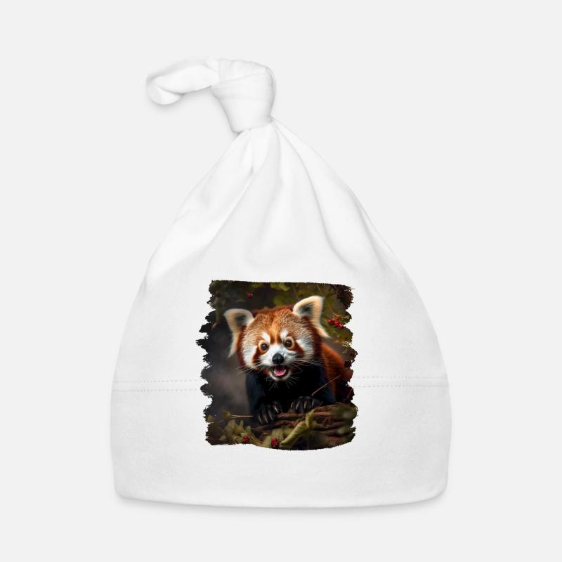 Petit Panda Panda Roux réaliste Pandas - Bonnet bio Bébé - blanc
