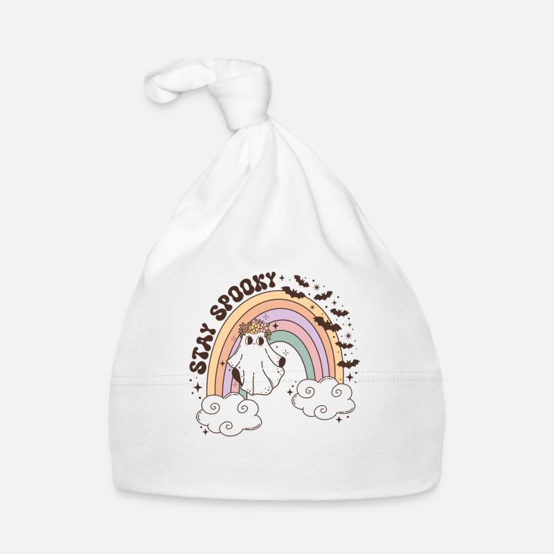Mignon fantôme rétro dans l’arc-en-ciel - Restez effrayant! Bonnet bio Bébé