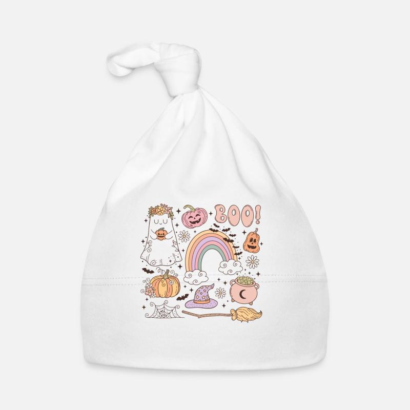 Retro Halloween Elements: Ghost, Pumpkin and Magic Organic Baby Cap