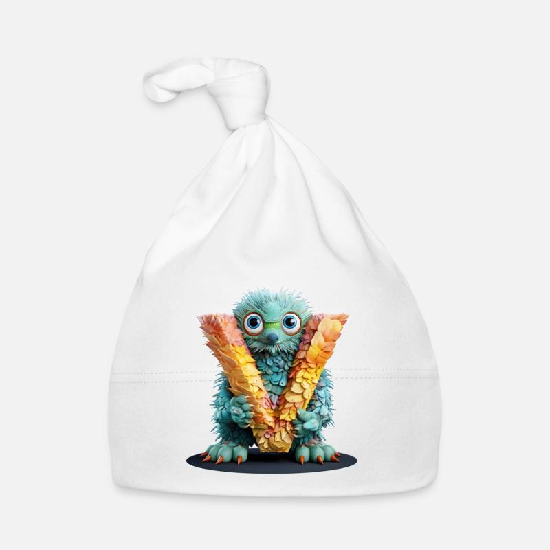 Créature plumeuse avec la lettre V Bonnet bio Bébé