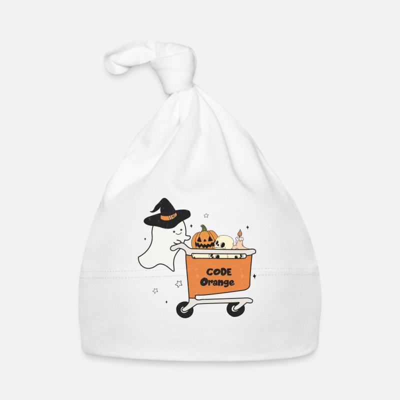 Halloween Ghost with Shopping Cart Code Orange Organic Baby Cap