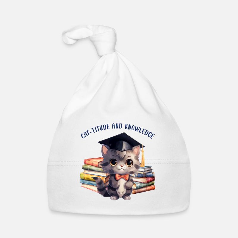 "Cat-Titude And Knowledge" - Organic Baby Cap - white