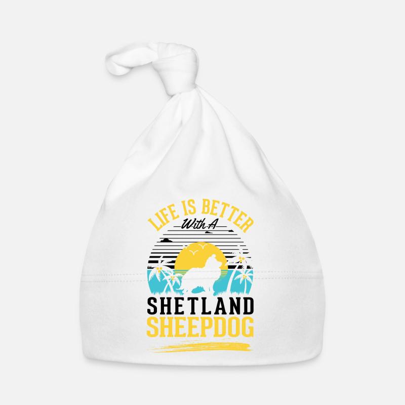 la vie est meilleure avec un chien de berger Shetland - Bonnet bio Bébé - blanc