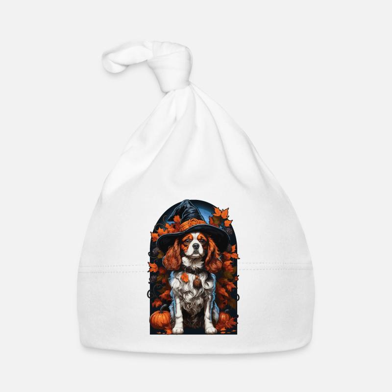 Cavalier King Charles Spaniel with Witch Hat Organic Baby Cap