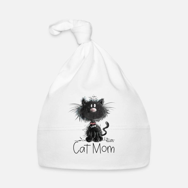 Drôle de chat noir avec des chats maman disant - Bonnet bio Bébé - blanc